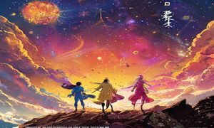 黄漫画新上架奇幻题材《星海禁域》封面，宏大宇宙背景，人物造型华丽，色彩鲜艳视觉冲击力强